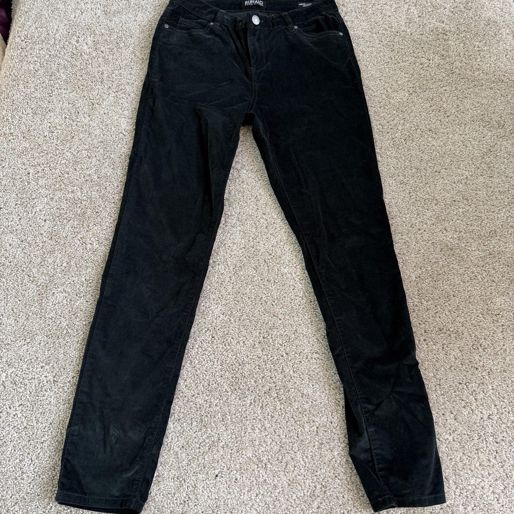 Buffalo David Bitton Pants Womens 6 Black Velvet Mid Rise Stretch Skinny Jegging